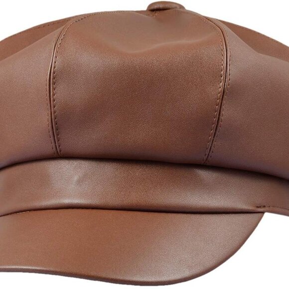 Women Newsboy Cap PU Leather Vintage Panel Hat Casual Stylish Gift